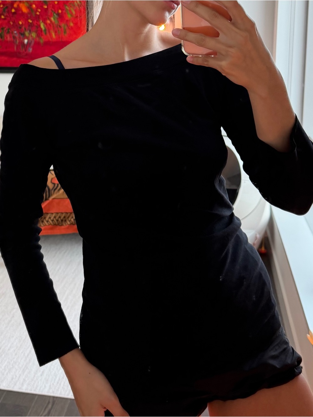 Fuzzi Black Off-the-Shoulder Sheer Mesh Top Made in Italy Size XXL
